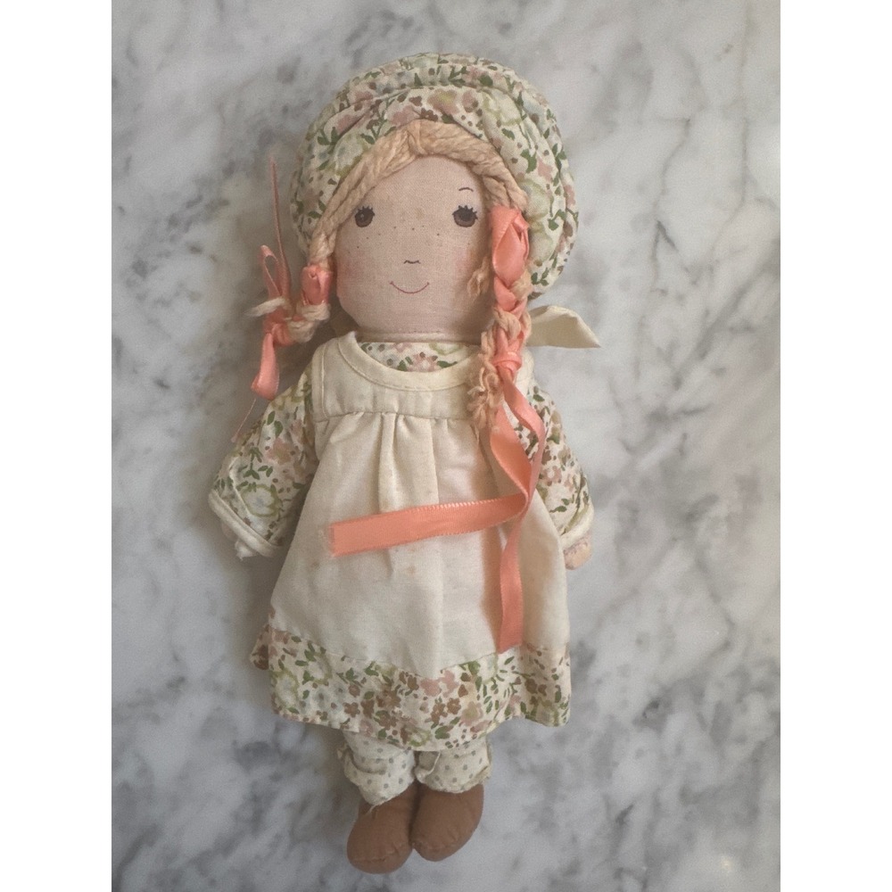 Vintage Heather Goldminc Clayworks Cloth Rag Doll Floral Cottagecore 12" Handmde